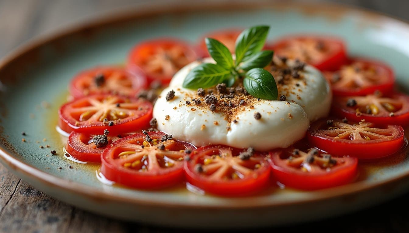 Illustration de l’article « Recette carpaccio tomate burrata, facile et chic pour l’été »