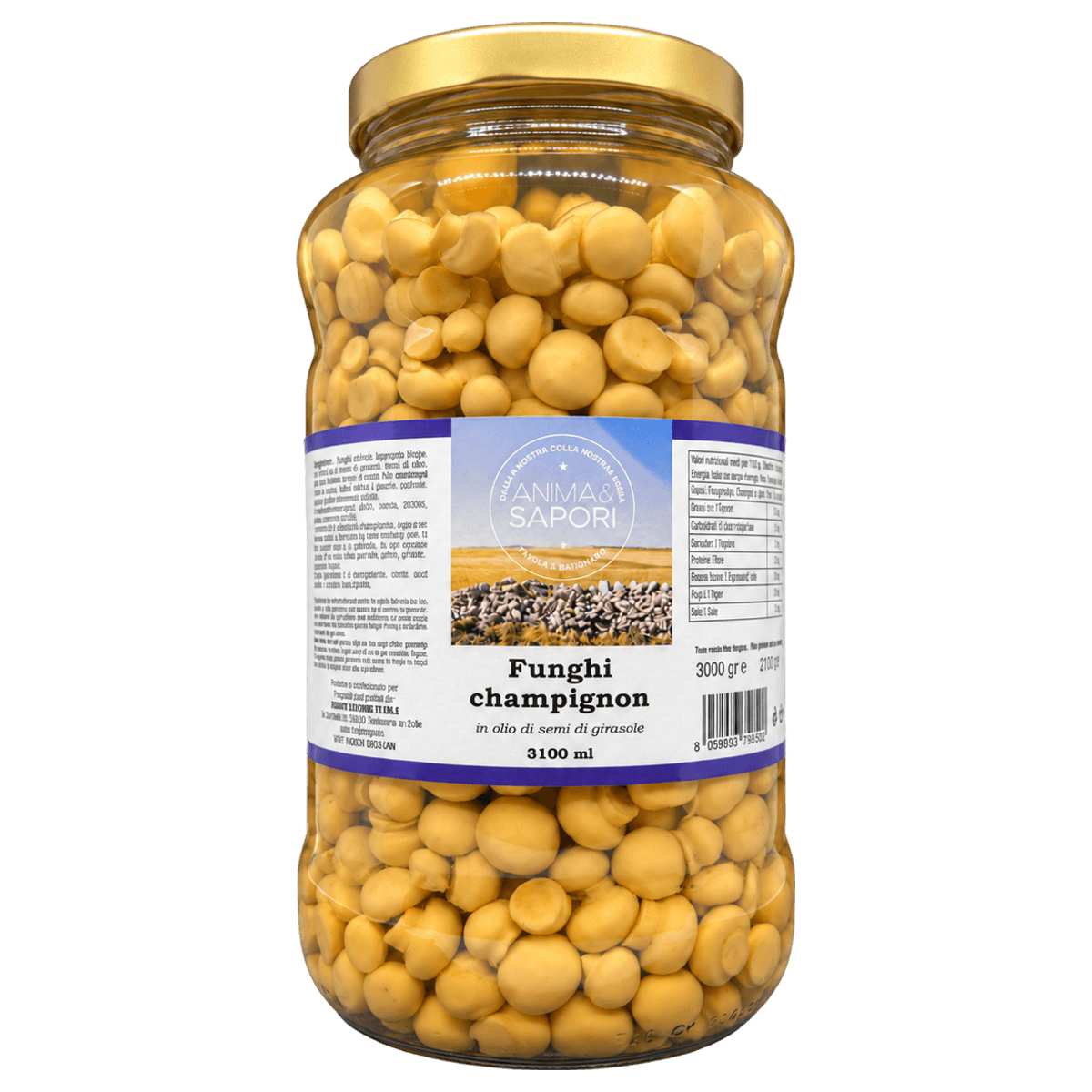 Champignons conservés sous huile de tournesol – Poids 3,1 kg